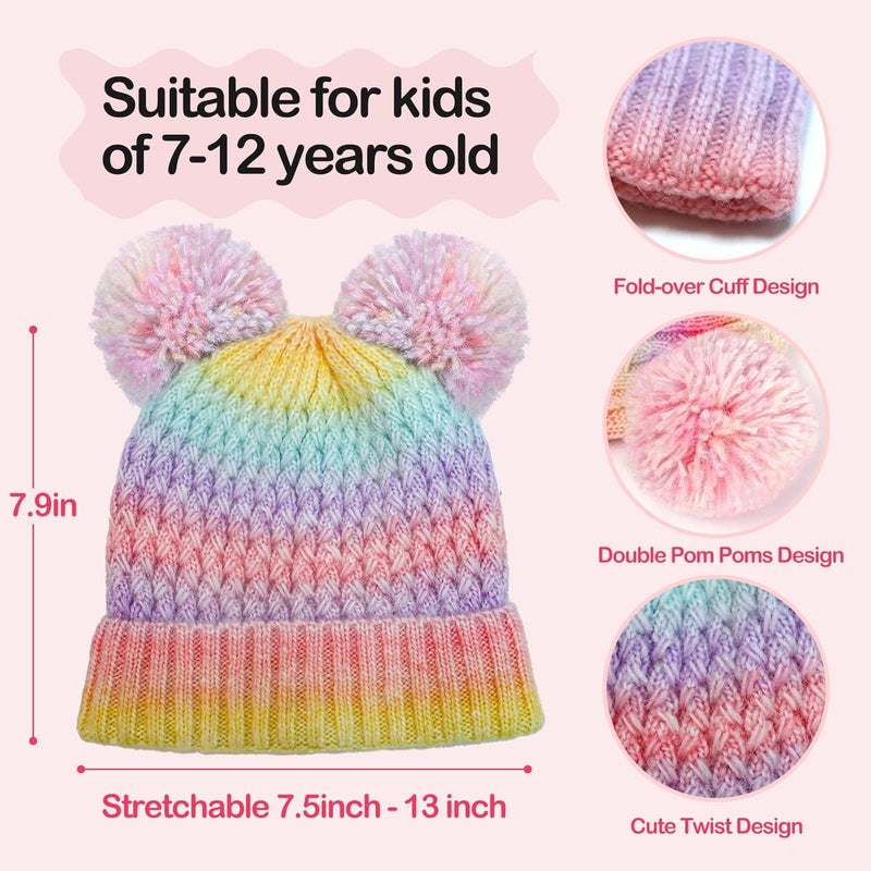 KDVOG Store Kids Winter Hat Warm Knitted Beanies with Double Pom Pom Thick Ski Cap for Boys Girls 7-12 Years - Image 3